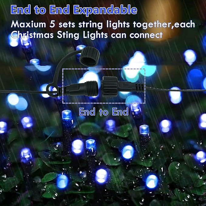 75.8 FT 200 LED Blue Christmas String Lights Outdoor & Indoor, Timer & Memory Function & 8 Modes, Extendable Ultra Bright Green Wire Mini Twinkle Lights for Xmas Tree Patio Holiday Party Garden Decor