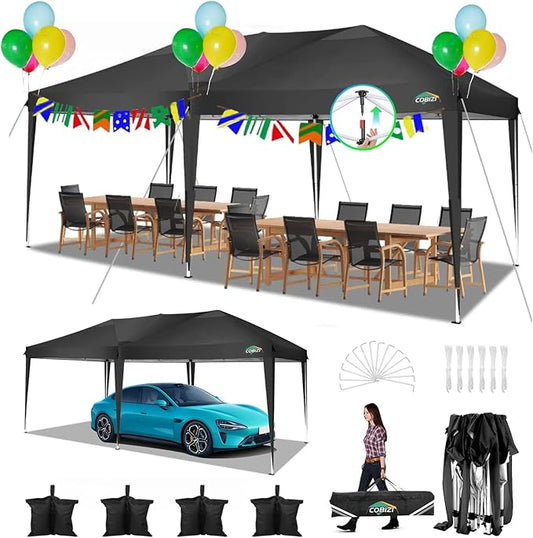COBIZI 10x20 Pop Up Canopy Tent One Push Setup UV Protection 50+ Waterproof Party Tents for Parties Wedding Outdoor Commercial Event Gazebo Portable Instant Tent for Backyard Camping Carport,Black