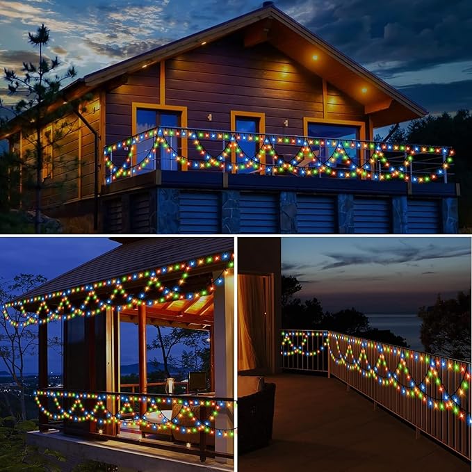 KAZOKU Christmas Lights Outdoor Indoor 40FT 380 LED Waterproof Christmas Tree Lights 8Modes Extendable Xmas Semicircle String Lights for Christmas Home Roof Eaves Garden Patio Yard Decor(Multicolor)