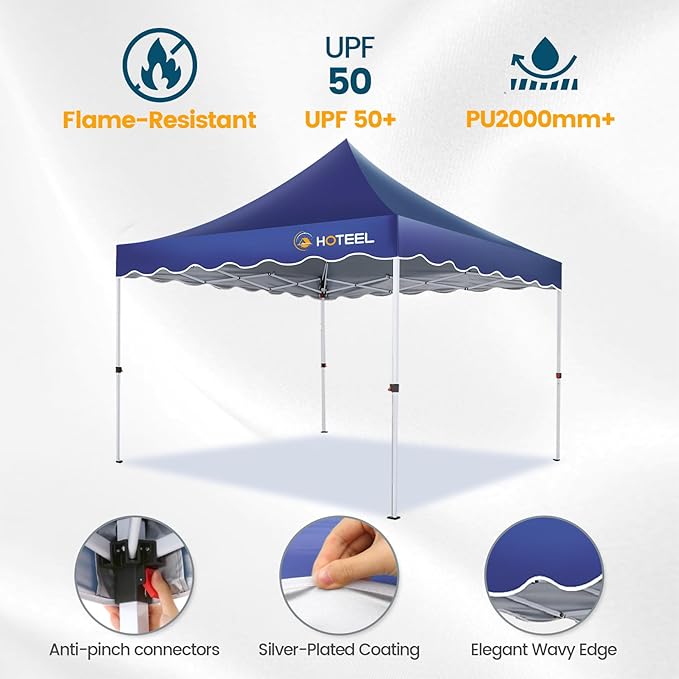 HOTEEL 10×10 Pop Up Canopy with 4 Sidewalls, UV 50+ and Waterproof Canopy Tent 10×10, Thickened Frame, Large Space Easy Pop Up Canopy, Outdoor Canopy for Weddings, Beaches, Parties, Patio (Dark Blue)