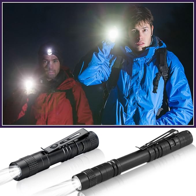 Zhehao 30 Pcs Mini Led Flashlight Bright Aluminum Penlight Flashlights with Clip Small Water Resistant Pocket Flash Light for Night Reading Emergency Hurricane(White Light, 3.5 inch, 5.2 inch)