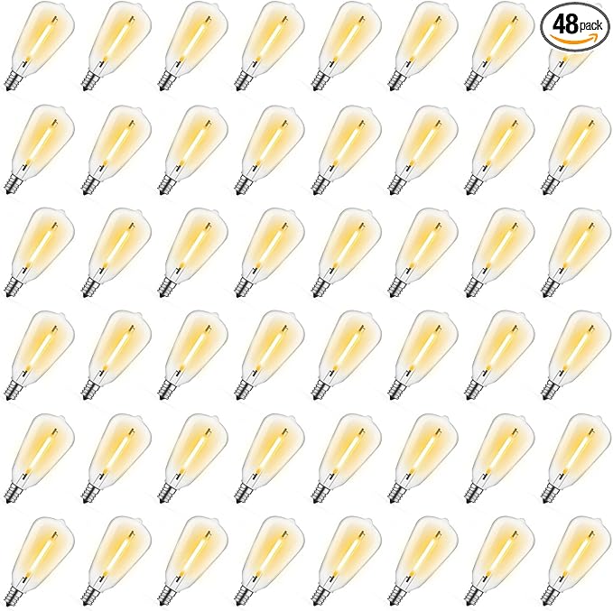 48 Pack ST38 LED Replacement String Light Bulbs, 1Watt Equvanlent to 7Watt Incandescant Bulb, Shatterproof E12 LED Bulb for Outdoor Patio Garden Vintage String Lights, 2700K, Dimmable