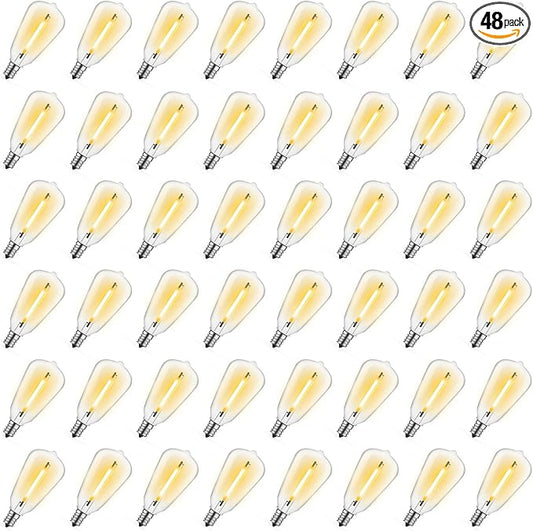 48 Pack ST38 LED Replacement String Light Bulbs, 1Watt Equvanlent to 7Watt Incandescant Bulb, Shatterproof E12 LED Bulb for Outdoor Patio Garden Vintage String Lights, 2700K, Dimmable