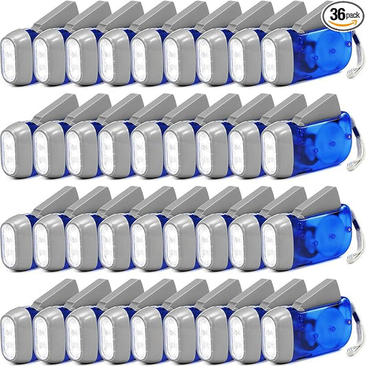 Treela 36 Pcs Hand Crank Flashlights Operation Christmas Items Bulk Squeeze Flashlight No Battery Required Torchlight 3 Powered Charging for Emergency(Blue)