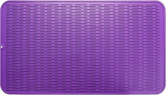 Silicone Dish Drying Mat for Multiple Usage,Easy clean,Eco-friendly,Heat-resistant Silicone Mat for Kitchen Counter or Sink,Refrigerator or Drawer Liner Purple 4XL 32 inches x 18 inches