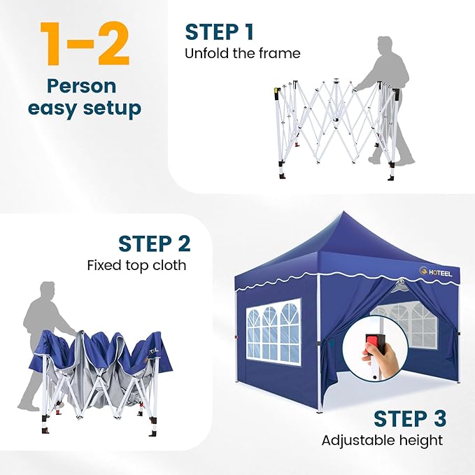 HOTEEL 10×10 Pop Up Canopy with 4 Sidewalls, UV 50+ and Waterproof Canopy Tent 10×10, Thickened Frame, Large Space Easy Pop Up Canopy, Outdoor Canopy for Weddings, Beaches, Parties, Patio (Dark Blue)