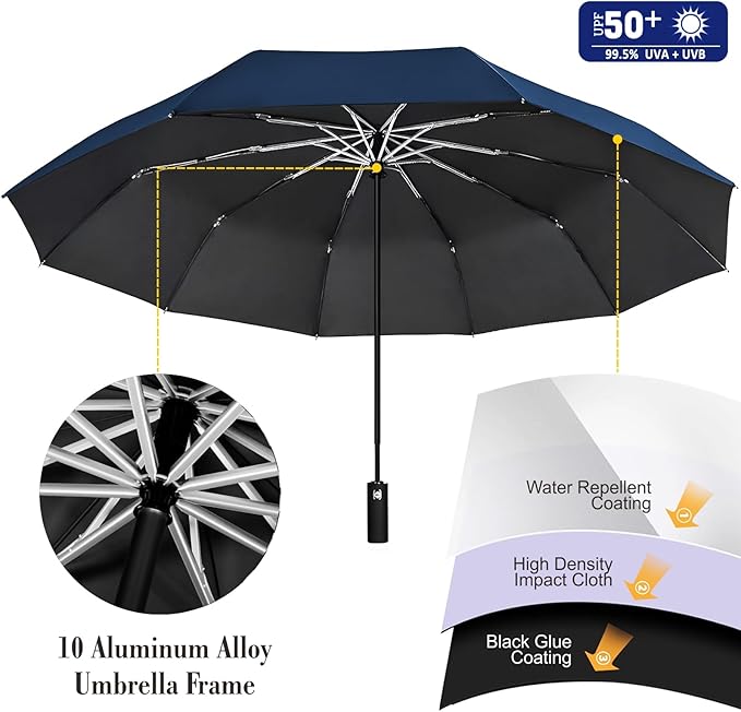 UPF 50+ Beach Umbrella with Adjustable Universal Clamp