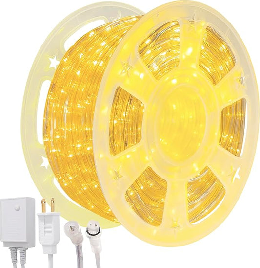 Waterproof LED Rope Lights, Connectable & Flexible with 8 Modes, Outdoor Lighting for Deck, Garden, Pool, Patio & Christmas Decor (Warm White, 100ft)