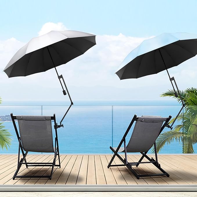 UPF 50+ Beach Umbrella with Adjustable Universal Clamp