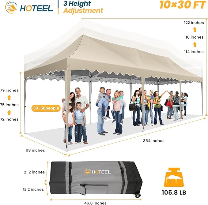 HOTEEL 10x30 Pop Up Canopy with 8 Sidewalls, UV 50+ and Waterproof Party Tent 10×30, Thickened Frame, Large Space Easy Pop Up Canopy, Outdoor Tent for Wedding, Beaches, Parties, Patio (Khaki)