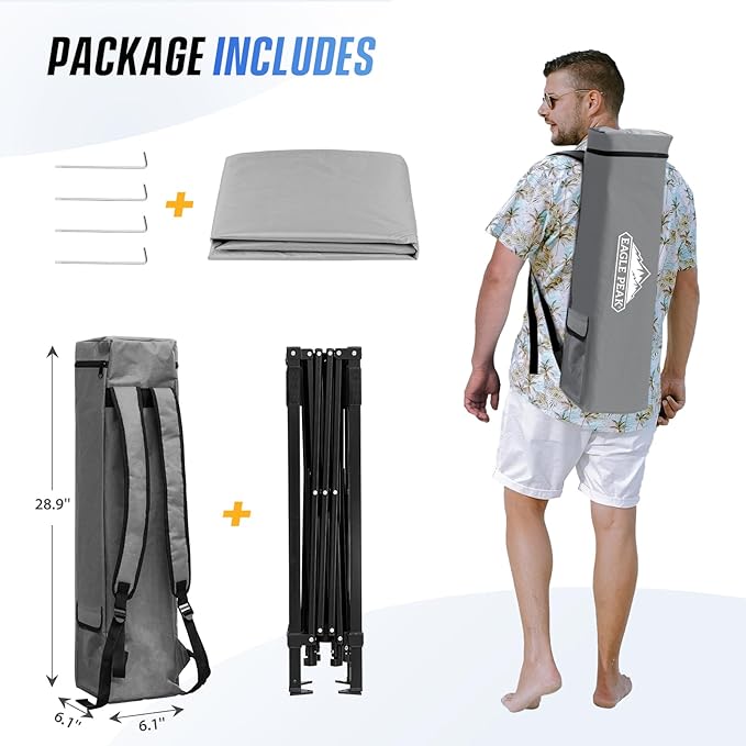 EAGLE PEAK 8x8 Pop Up Canopy Tent with Sidewall, Compact, Portable Slant Leg Instant Sun Shelter for Beach, Sports, & Camping, 8x8 Base 6x6 Top, Light Gray