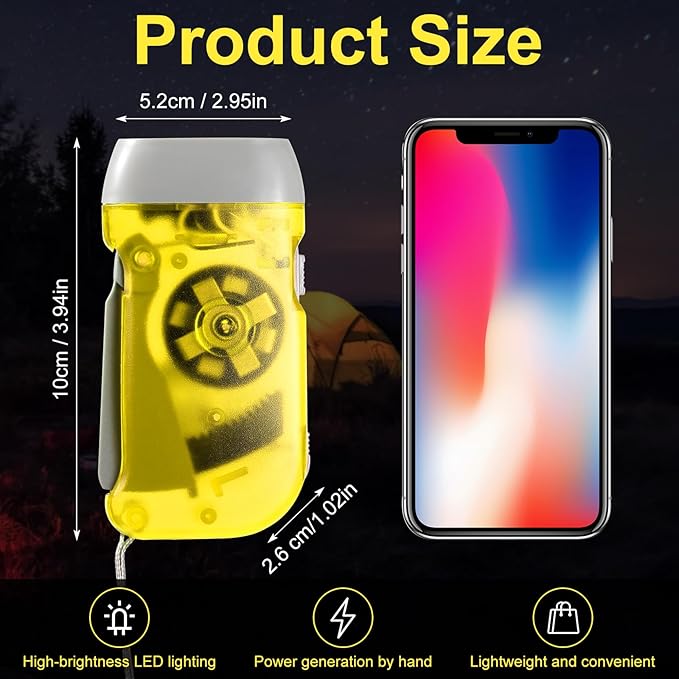 Treela 60 Pack Hand Crank Flashlight Operation Christmas Items Bulk Squeeze Flashlight No Battery Required Torchlight 3 LED Self Powered Charging(Yellow, Gray, Blue, Red)