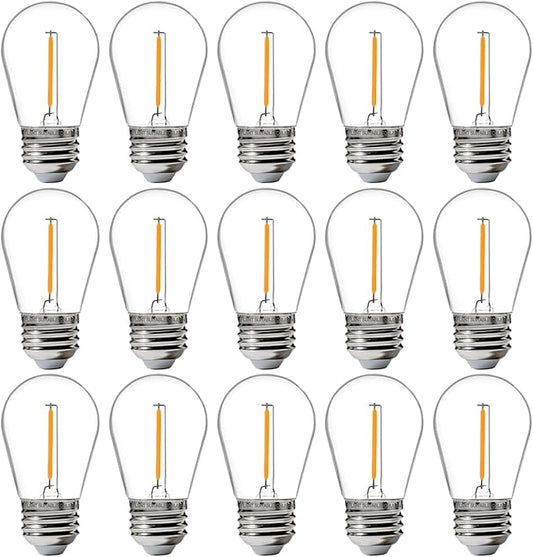 FLSNT 15 Pack Outdoor LED Replacement Bulbs for String Light, S14 LED Hanging Light Bulbs for Patio, Garden, E26 Base, 2200K Warm White, Non-Dimmable