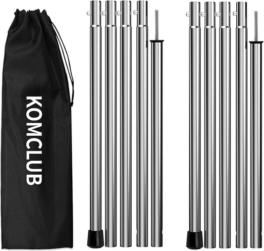 KOMCLUB Telescoping Tent Poles - Adjustable Heavy Duty Camping Poles - Thickened Stainless Steel - Set of 2 - For Tarp, Awning, Canopy, Beach Shelter, Sun Sails