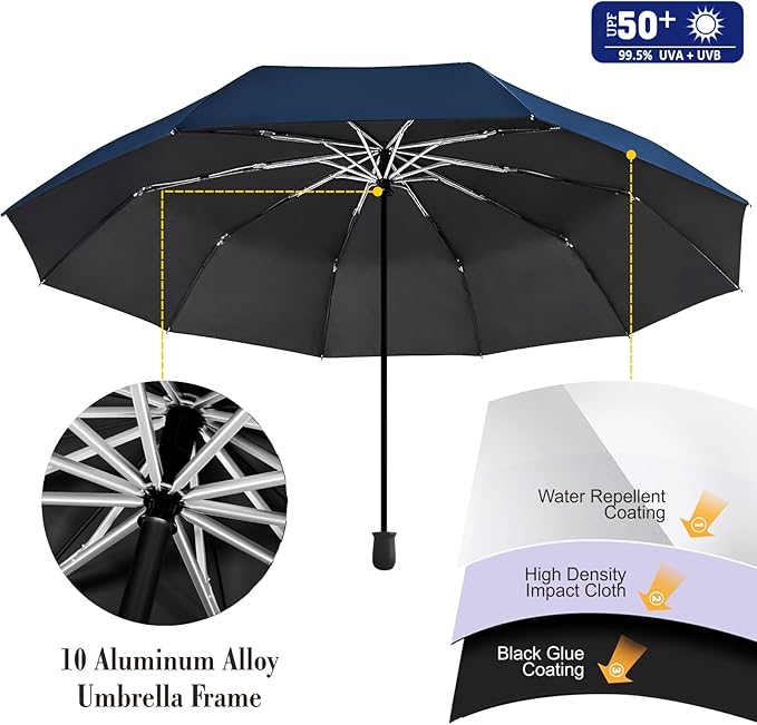 UPF 50+ Beach Umbrella with Adjustable Universal Clamp