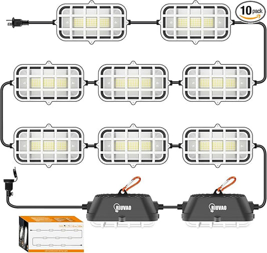 100ft LED Construction String Lights, 150W 15000LM Waterproof IP67 Led String Work Lights, Construction Temporary Lights (100ft-10lights).