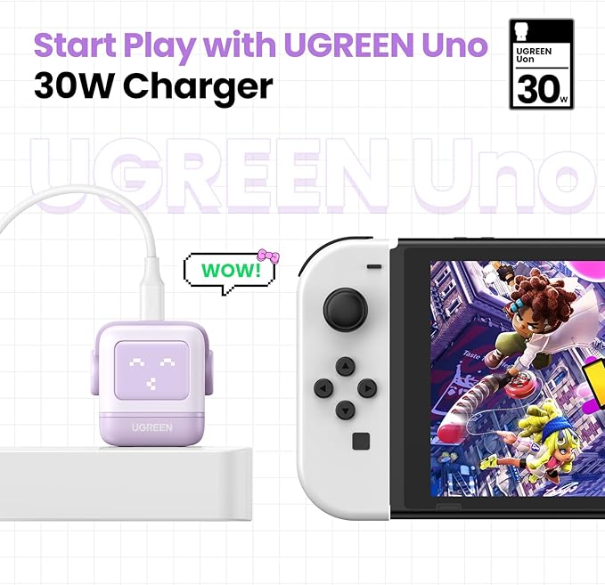 UGREEN Uno 30W USB C Charger Block, Compact Nexode Robot GaN Fast Charger for iPhone 16/15/14, Galaxy S25/S24/S23, Pixel 9/8/7, MacBook Air, iPad Pro (Purple)
