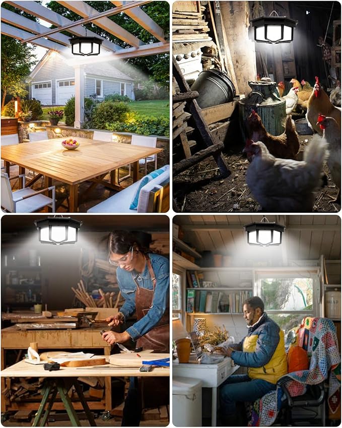 Solar Shed Light Indoor Outdoor 288LED 360°Lighting Solar Lights Work in Daytime with Remote Control, Waterproof Solar Gazebo Lights with Motion Sensor/5 Modes for Home Shed Garage Barn