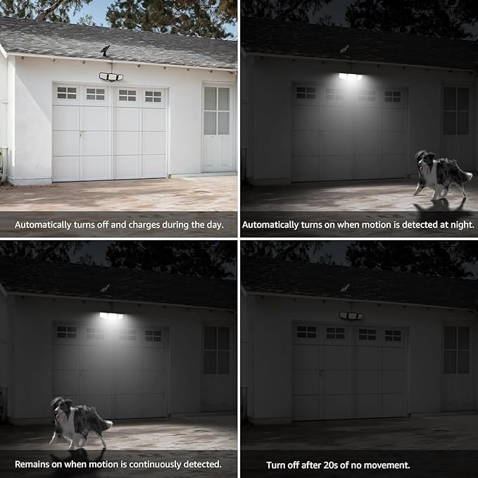 Solar Lights for Outside, WL5000 Motion Activated Security Lights, Separate Solar Panel, 3 Adjustable Head 270° Wide Lighting Angle, IP65 Waterproof Wall Lamp for Porch Yard Garage, 2 Packs