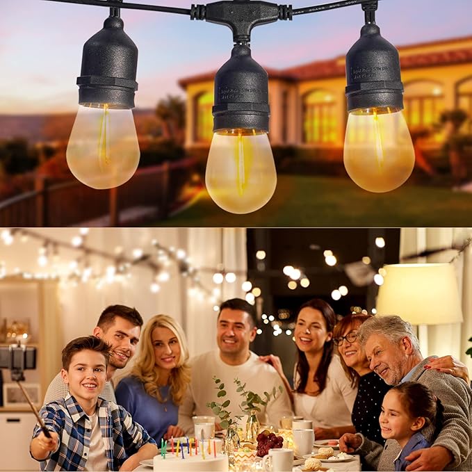 Solar String Lights with Remote Control, 50FT Dimmable Outdoor String Lights Waterproof, Patio Lights Solar Powered for Garden Backyard Camping Party