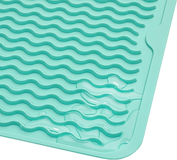 Silicone Dish Drying Mat for Multiple Usage,Easy clean,Eco-friendly,Heat-resistant Silicone Mat for Kitchen Counter or Sink,Refrigerator or drawer liner Mint L 16 inches x 12 inches