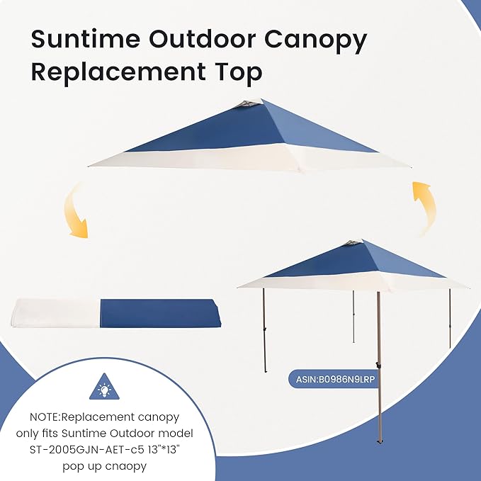 13x13 Canopy Replacement Top Cover with Air Vent Silver Coated Only Fit for Suntime Outdoor Instant Easy Pop Up Canopy (Replacement Top Only)