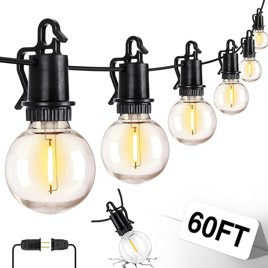 ZJOJO 60FT Outdoor String Lights, G40 Globe Outdoor Lights with 30 Shatterproof LED Bulbs (2 Spare), 2700K Hanging Waterproof Patio Light, Connectable String Lights for Outside Backyard Porch Party