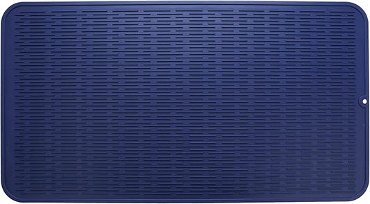Silicone Dish Drying Mat for Multiple Usage,Easy clean,Eco-friendly,Heat-resistant Silicone Mat for Kitchen Counter or Sink,Refrigerator or Drawer Liner Navy Blue 4XL 32 inches x 18 inches
