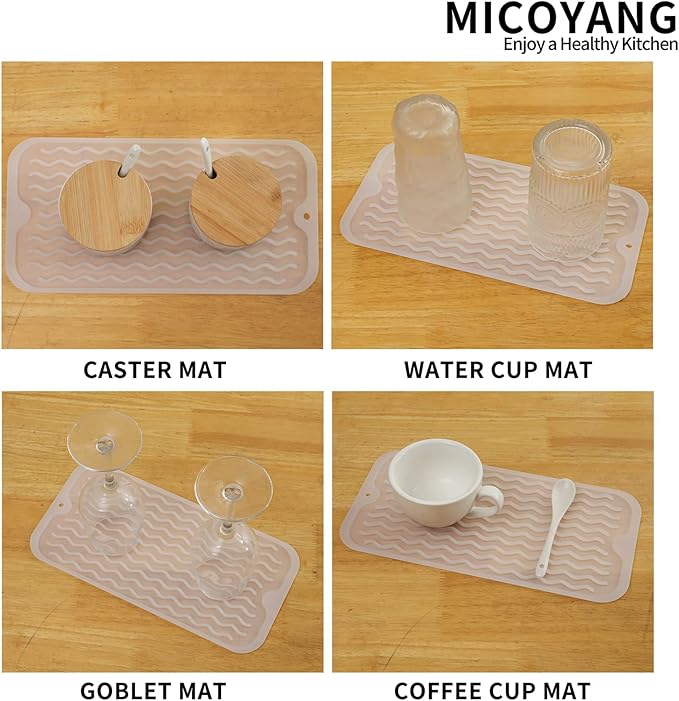 Silicone Dish Drying Mat for Multiple Usage,Easy clean,Eco-friendly,Heat-resistant Silicone Mat for Kitchen Counter or Sink,Refrigerator or Drawer Liner Translucent S 12 inches x 6 inches