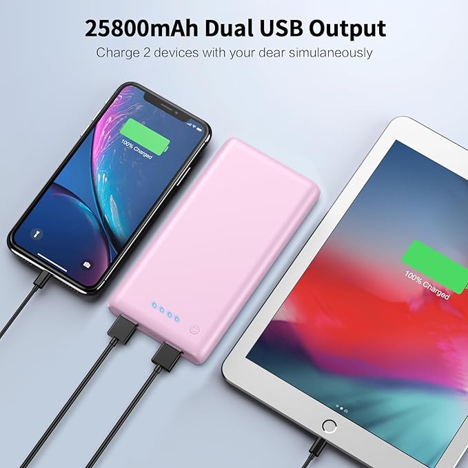 Portable Charger Power Bank 26800mah,Ultra-High Capacity Safer External Cell Phone Battery Pack,2 USB Output High Speed Charging Power bank Compatible with iPhone 16/15/14/13/12 Samsung Android-Pink
