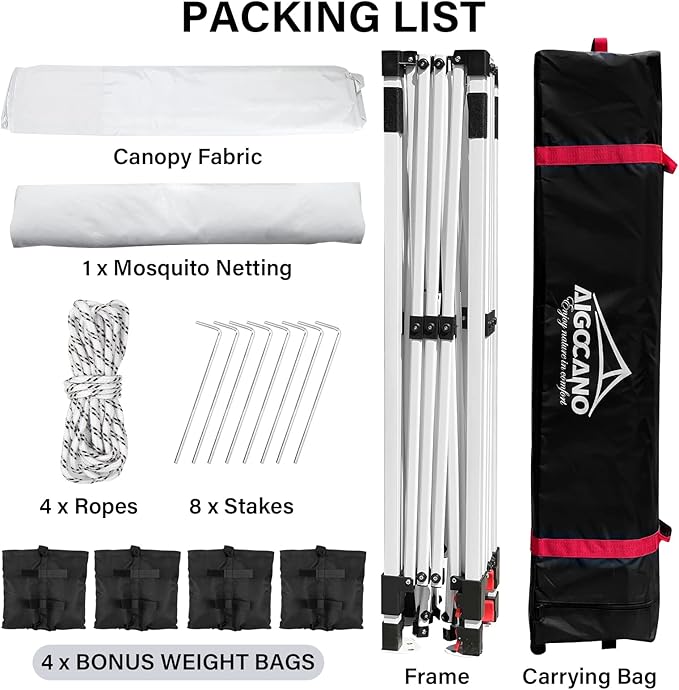 Canopy Tent with Netting Screen,10x10 Easy Pop Up Gazebo for Outdoor Parties,Camping,Foldable Patio Gazebo with Roller Bag and 4 Sandbags (White)