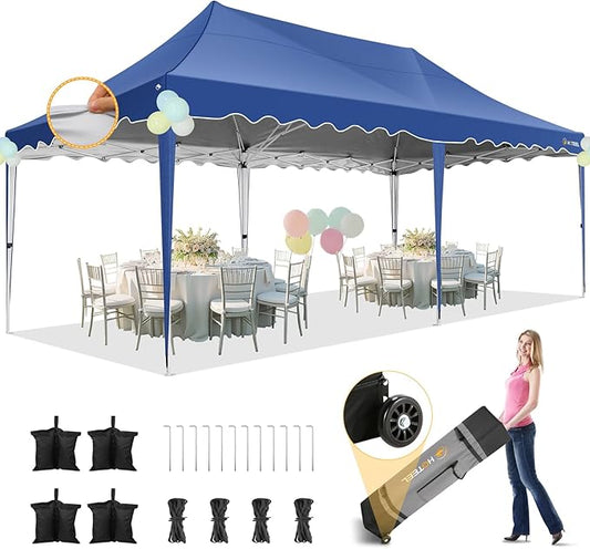 HOTEEL 10×20 Pop Up Canopy, Canopy Tent UV 50+ and Waterproof, Thickened Frame, Large Space Easy Pop Up Canopy, Outdoor Canopy for Weddings, Beaches, Parties, Patio (Dark Blue)