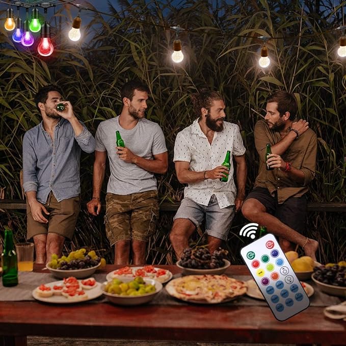 Outdoor Patio Lights Color Changing, 35FT RGB LED String Lights with 16 E26 Shatterproof Edison Bulbs, Dimmable Patio String Lights for Bistro Backyard Garden, 1 Remote Controllers