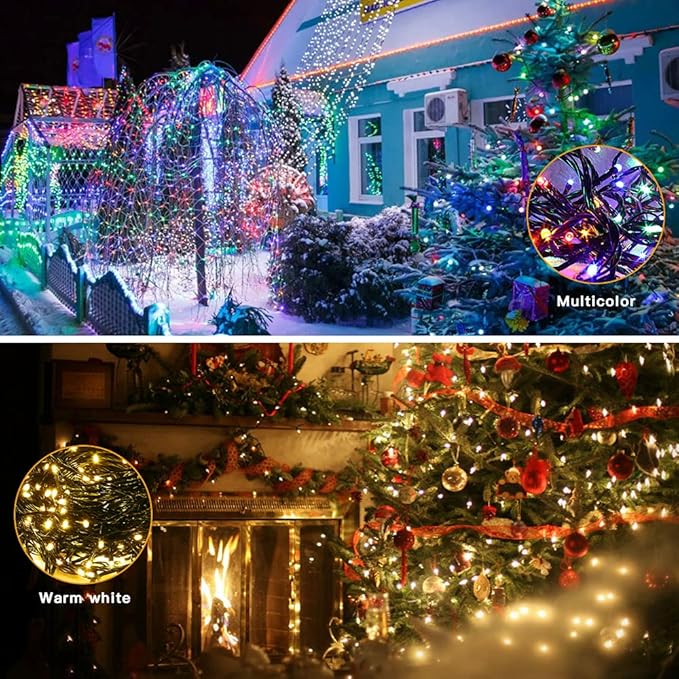 AmyHomie Color Changing Halloween Lights, 108Ft 300LED Warm White&Multicolor Christmas String Lights, 8 Modes Waterproof Fairy String Lights for Outdoor & Indoor Tree Home Patio Garden Decor