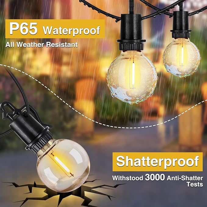 ZJOJO 200FT Outdoor String Lights, G40 Globe Outdoor Lights with 100 Shatterproof LED Bulbs (6 Spare), 2700K Hanging Waterproof Patio Light, Connectable String Lights for Outside Backyard Porch Party