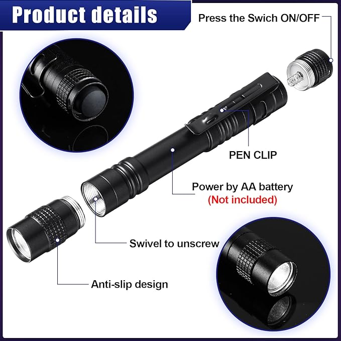 Zhehao 30 Pcs Mini Led Flashlight Bright Aluminum Penlight Flashlights with Clip Small Water Resistant Pocket Flash Light for Night Reading Emergency Hurricane(White Light, 3.5 inch, 5.2 inch)
