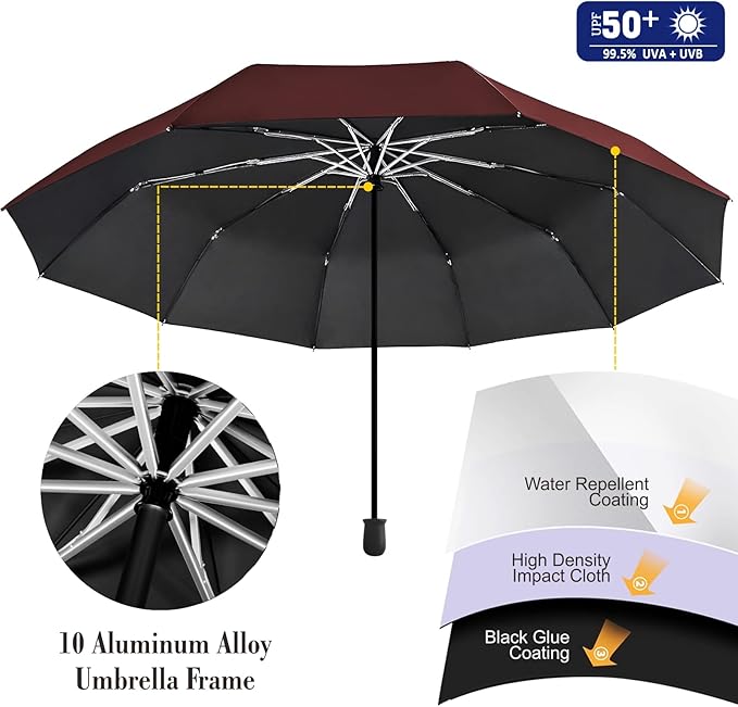 UPF 50+ Beach Umbrella with Adjustable Universal Clamp