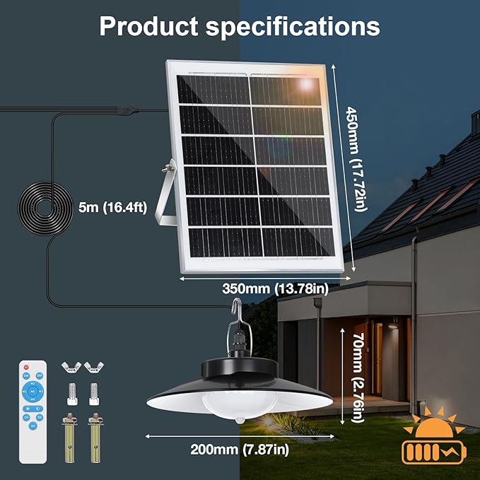 Solar Pendant Lights Outdoor,3 Heads Solar Shed Light Dimmable with Motion Sensor,Solar Powered Lights with Upgrade 5 Lighting Modes & Remote Control for Shed,Patio,Barn,Garage,Chicken Coop