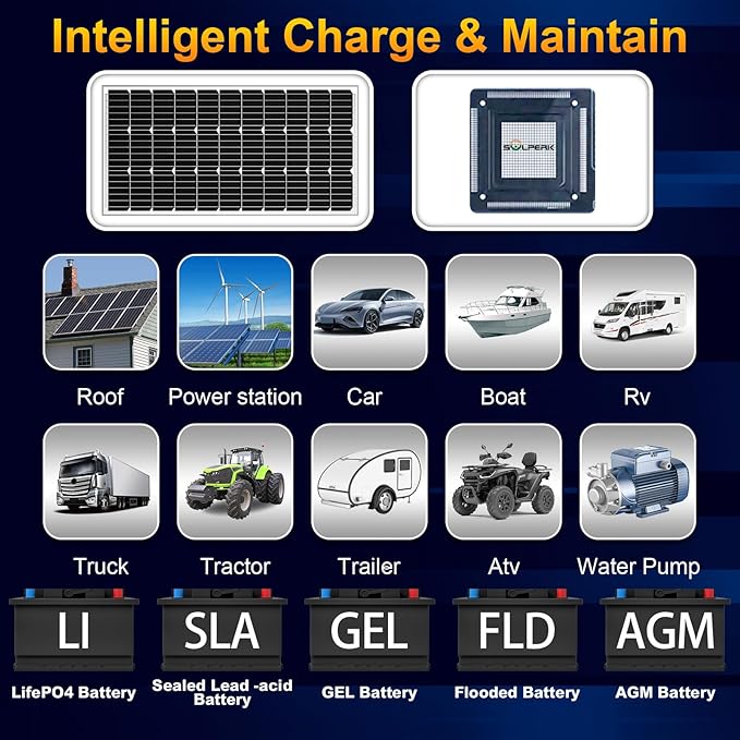 SOLPERK 100W Solar Battery Charger Solar Battery Maintainer + Upgrade 10A MPPT Charge Controller + Adjustable Mount Bracket for Car RV Boat Motorcycle，12V Waterproof Solar Panel Kit Trickle Charging