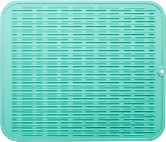 Silicone Dish Drying Mat for Multiple Usage,Easy clean,Eco-friendly,Heat-resistant Silicone Mat for Kitchen Counter or Sink,Refrigerator or Drawer Liner Mint XL 18 inches x 16 inches