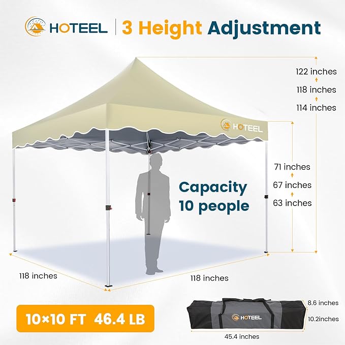 HOTEEL 10×10 Pop Up Canopy with 4 Sidewalls, UV 50+ and Waterproof Canopy Tent 10×10, Thickened Frame, Large Space Easy Pop Up Canopy, Outdoor Canopy for Weddings, Beaches, Parties, Patio (Khaki)