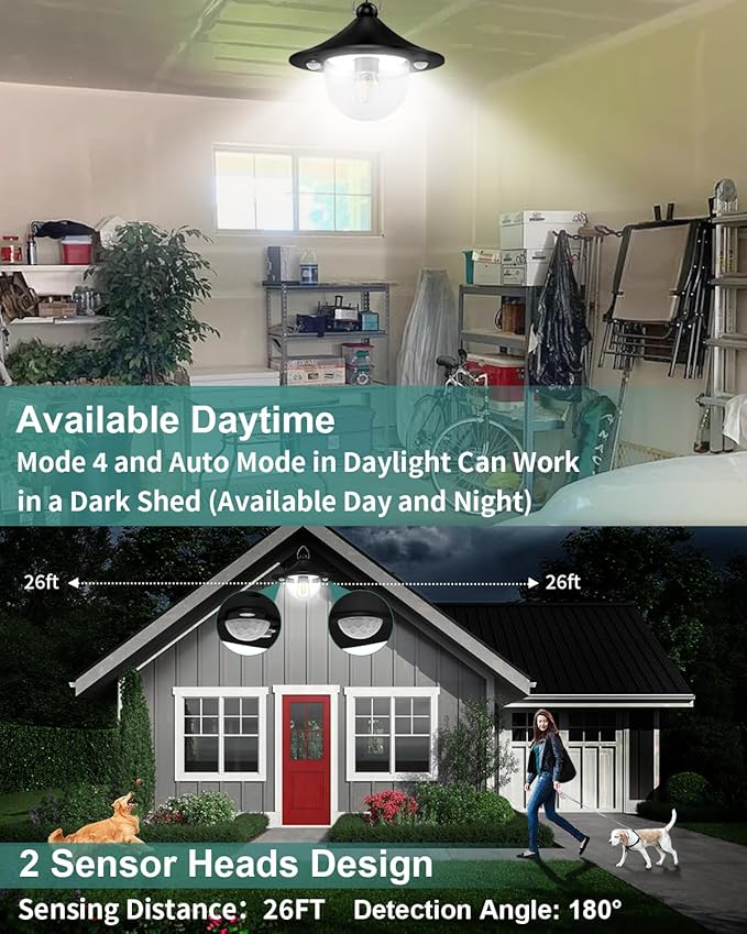 Solar Shed Light Outdoor Indoor 3000LM Solar Lights Daytime Available with Remote Control, Double Motion Sensor & 5 Lighting Modes, Solar Indoor Lights for Gazebo, Shed, Garage, Barn 2Pack