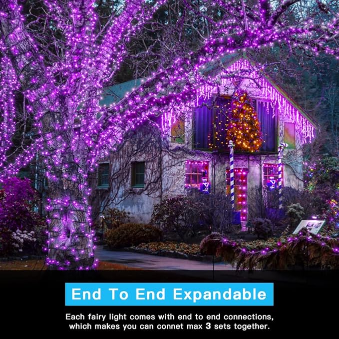 AmyHomie Purple Halloween Lights, 108Ft 300LED Halloween String Lights, 8 Modes Waterproof Fairy String Lights for Outdoor & Indoor Home Patio Garden Party Wedding Decor