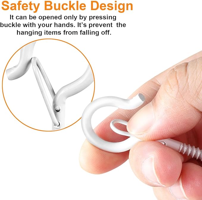 24 PCS Q-Hanger Hooks, Screw Hooks for Outdoor String Lights, Safety Buckle Design Cup Eye Hook for Hanging Christmas Lights, Plants, Mounted on Wall Ceiling, Include 1 Wing Nut Driver, White
