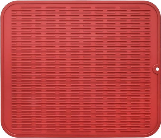Silicone Dish Drying Mat for Multiple Usage,Easy clean,Eco-friendly,Heat-resistant Silicone Mat for Kitchen Counter or Sink,Refrigerator or Drawer Liner Red 2XL 24 inches x 18 inches