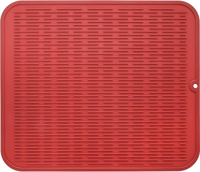 Silicone Dish Drying Mat for Multiple Usage,Easy clean,Eco-friendly,Heat-resistant Silicone Mat for Kitchen Counter or Sink,Refrigerator or Drawer Liner Red XL 18 inches x 16 inches