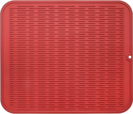 Silicone Dish Drying Mat for Multiple Usage,Easy clean,Eco-friendly,Heat-resistant Silicone Mat for Kitchen Counter or Sink,Refrigerator or Drawer Liner Red XL 18 inches x 16 inches
