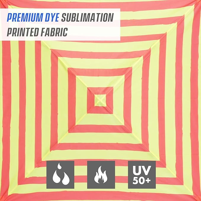 EAGLE PEAK 8x8 Pop Up Canopy Tent with Sidewall, Compact, Portable Slant Leg Instant Sun Shelter for Beach, Sports, & Camping, 8x8 Base 6x6 Top, Orange Yellow Stripe