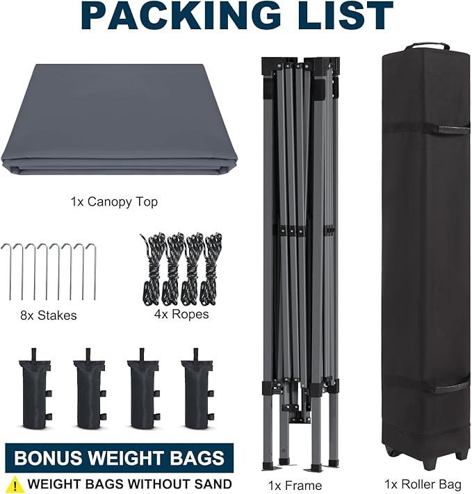 MASTERCANOPY Portable Pop Up Canopy Tent with Large Base (10x10,Dark Gray)
