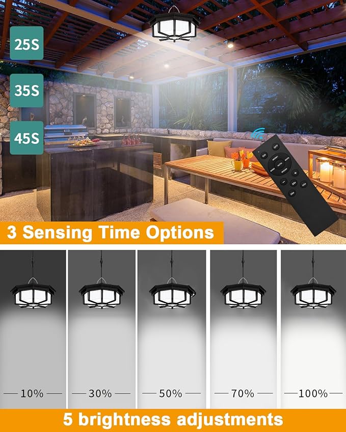 Solar Shed Light Indoor Outdoor 288LED 360°Lighting Solar Lights Work in Daytime with Remote Control, Waterproof Solar Gazebo Lights with Motion Sensor/5 Modes for Home Shed Garage Barn